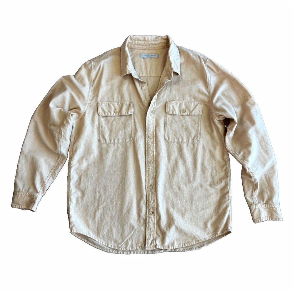 Outerknown Shirt Mens Large Beige Organic Cotton Linen Button Front Long Sleeve